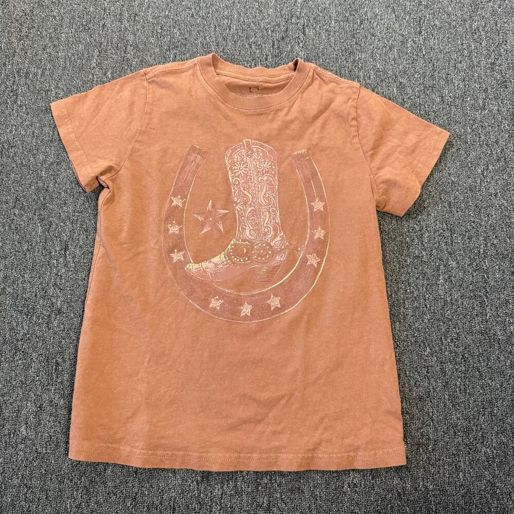Vintage Y2k Cowgirl Boot Western Burnt Orange 100% Cotton Graphic Tee Large